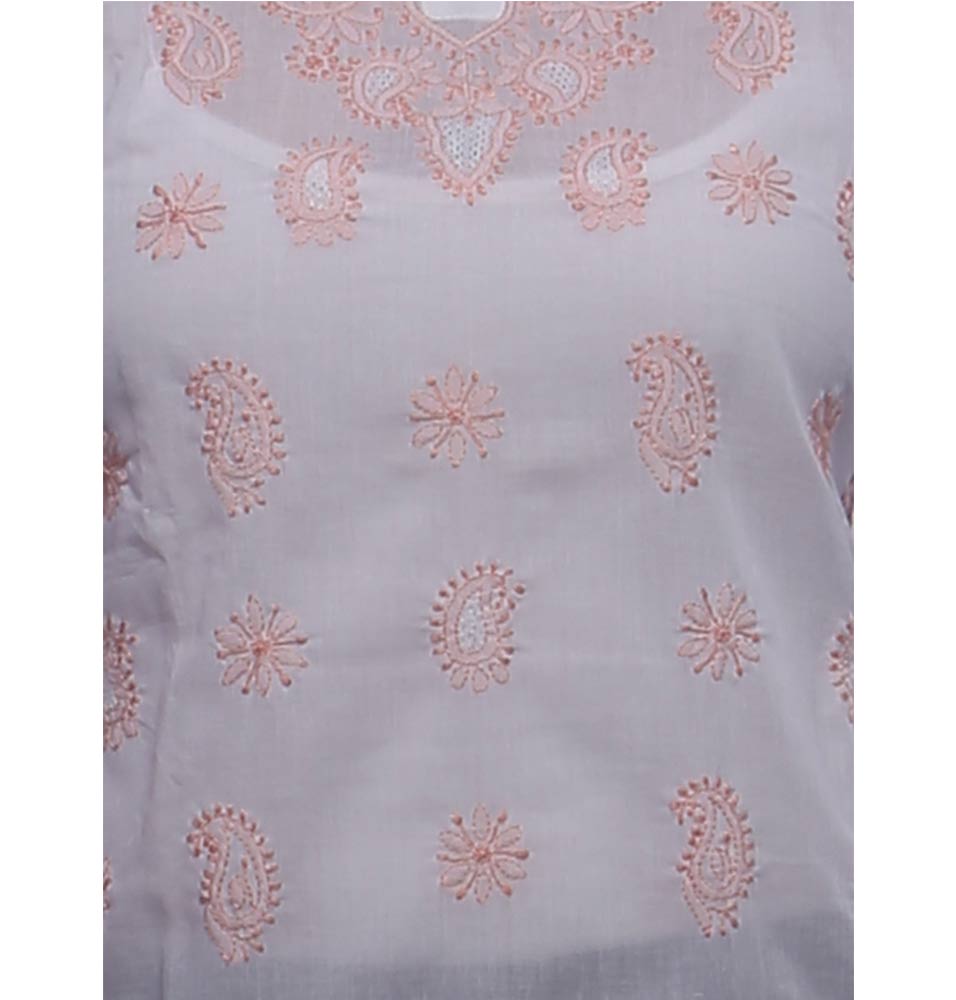 Seva Chikan Hand Embroidered White Cotton Lucknowi Chikankari Short Top - SCL0141
