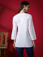 Load image into Gallery viewer, Seva Chikan Hand Embroidered White Cotton Lucknowi Chikan Top-SCL9049