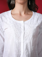 Load image into Gallery viewer, Seva Chikan Hand Embroidered White Cotton Lucknowi Chikan Top-SCL9049
