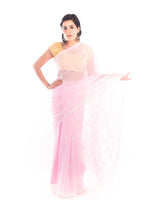Load image into Gallery viewer, Seva Chikan Hand Embroidered Pink Georgette Lucknowi Saree-SCL1165