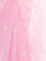 Load image into Gallery viewer, Seva Chikan Hand Embroidered Pink Georgette Lucknowi Saree-SCL1165